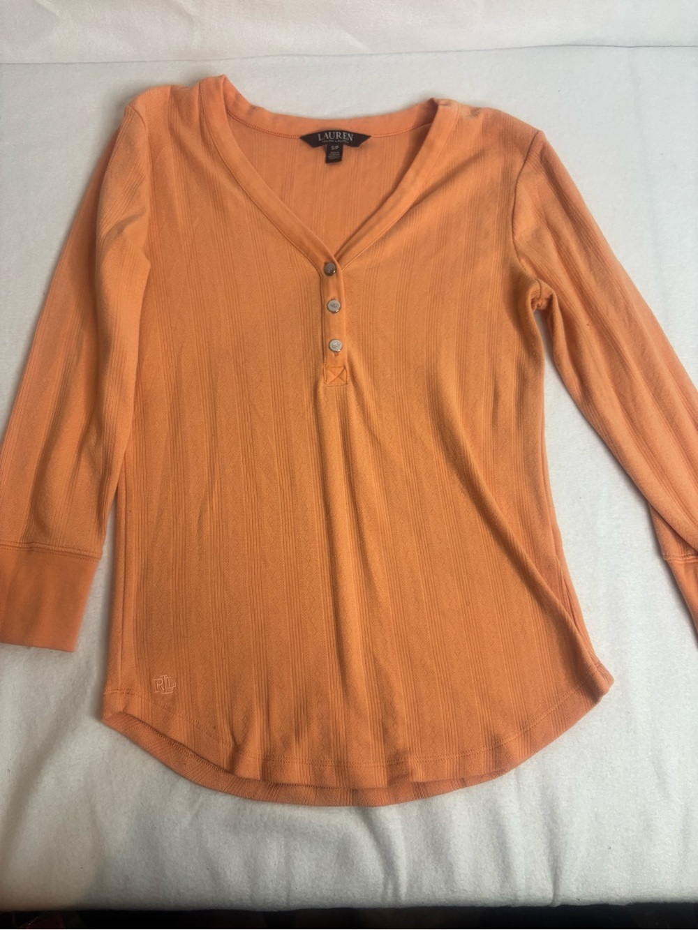 Lauren Ralph Lauren Peach Orange V-Neck Henley Women’s Top